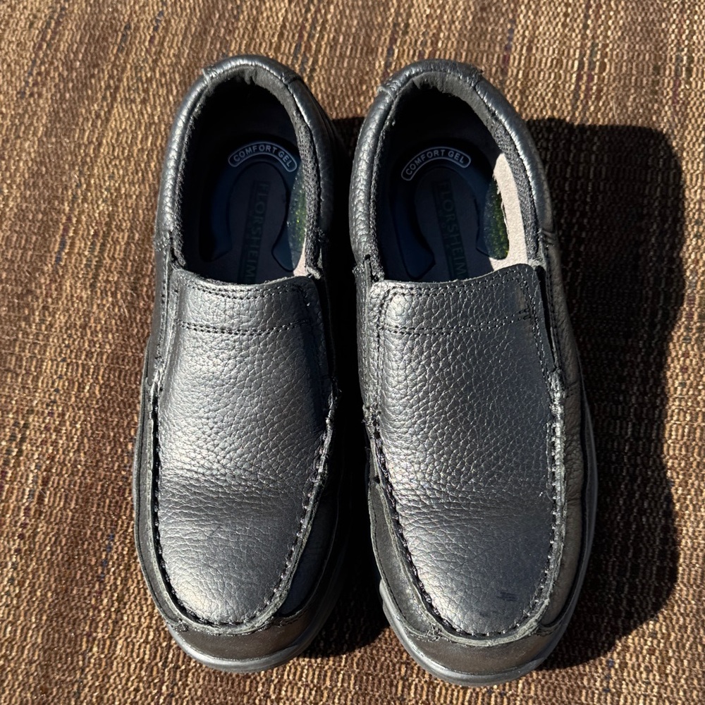 Florsheim Black Leather Steel Toe & Non Slip Loafers size 6.5